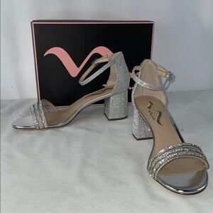 NINA NAGIDA BLOCK HEELED RHINESTONE ANKLE STRAP SANDALS FTL-11-241